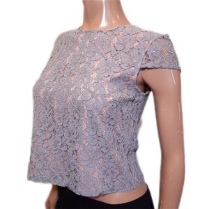 Carolina Belle Guipure Lace Cap Sleeve Cropped Floral Formal Blouse Top Size 4